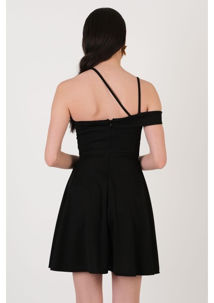 Bambina Ince Askılı Kloş Kısa Abiye Elbise Siyah modelleri
