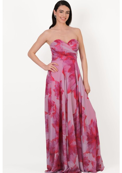 Espinosaı Kalp Yaka Straplez Uzun Abiye Elbise Fuşya fiyatları