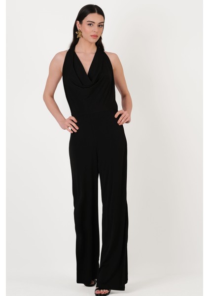 Falcon Degaje Yaka Boyundan Bağlamalı Abiye Tulum Siyah fiyatları