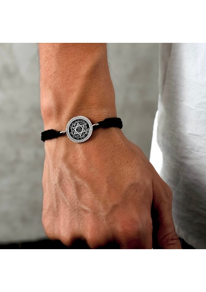 Gümüş Mührü Süleyman Bileklik 925 Ayar Gümüş Süleyman Peygamber Mühürlü Ip Örgü Unisex Bileklik