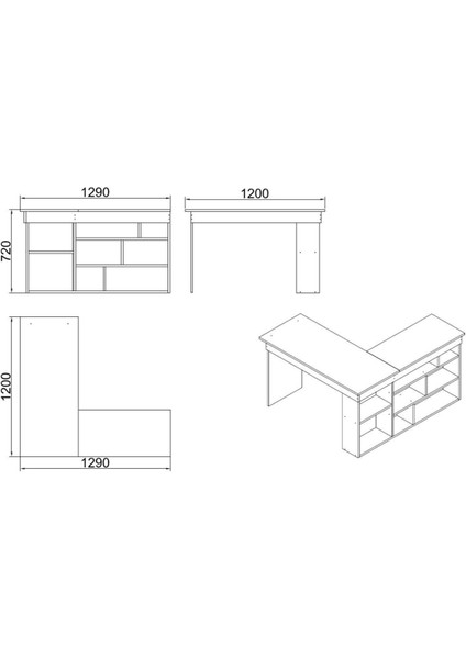 Corner Kitaplık Raflı Çalışma Masası Çam-Antrasit Cor5-W
