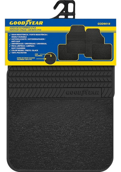 GOD9018 Oto Paspas Seti,4 Parça, Siyah, Evrensel Uyumlu, Kaymaz ve Yüksek Dayanımlı Kauçuk Mat