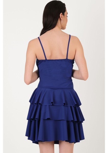 Concesso Askılı Kare Yaka Kat Kat Etek Kısa Abiye Elbise Saks fırsatları