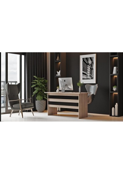 Bega A 140CM Ofis Çalışma Masası 3 Renk Meşe Siyah Beg1-Ob fırsatları