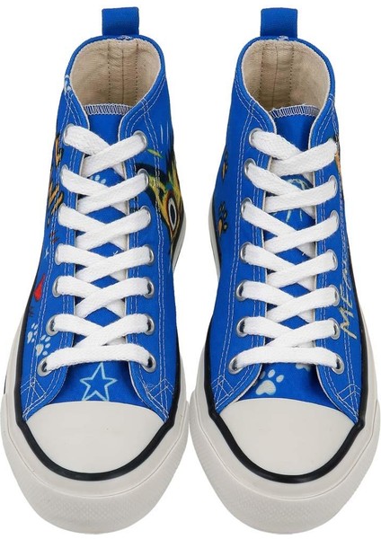 Kadın Vegan Mavi High Sneakers - Meow Attack Tasarım fiyatları