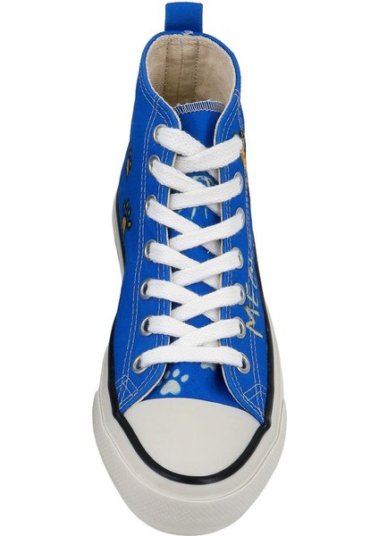 Kadın Vegan Mavi High Sneakers - Meow Attack Tasarım indirimleri