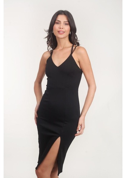 Berridge V Yaka Sırtı Çapraz Kısa Abiye Elbise Siyah fiyatları