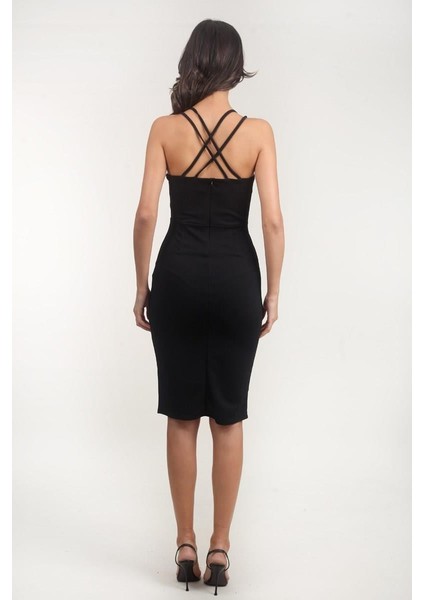 Berridge V Yaka Sırtı Çapraz Kısa Abiye Elbise Siyah modelleri