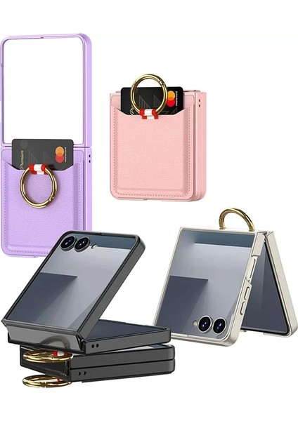 Samsung Galaxy Z Flip 7 Kıpta Yüzüklü Kartlıklı Kapak - Şık Koruma, Kredi Kart Yuvası, Stand Özelliği modelleri