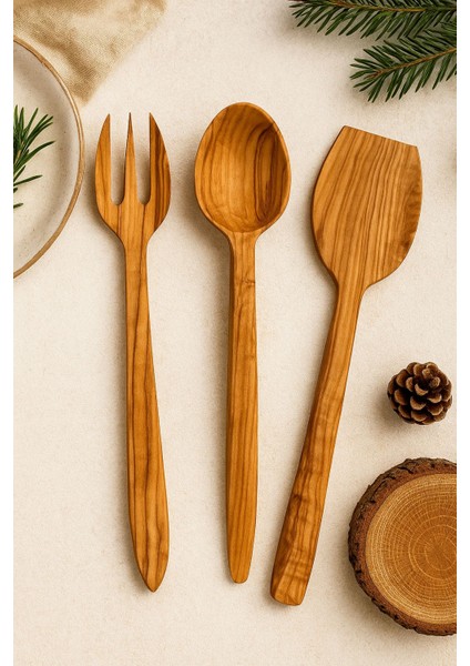 El Yapımı Zeytin Ağacı Ahşap Servis Çatalı-Kaşık-Spatula Doğal, Sağlıklı ve Dayanıklı fiyatları
