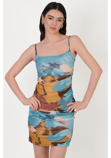 Richardosn Ince Askılı Yanları Büzgülü Kısa Abiye Elbise Turkuaz fiyatları