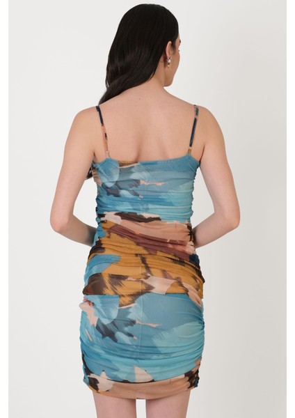 Richardosn Ince Askılı Yanları Büzgülü Kısa Abiye Elbise Turkuaz fırsatları