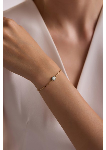 14 Ayar Çift Taraflı Nazar Bileklik (Lacivert-Turkuaz)