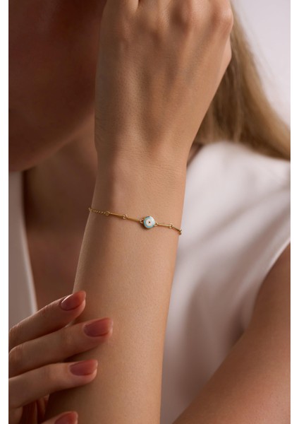 14 Ayar Çift Taraflı Nazar Bileklik (Lacivert-Turkuaz) fiyatları