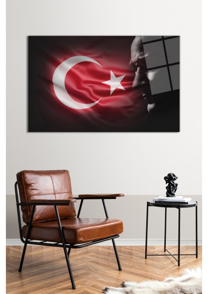 Atatürk ve Türk Bayrağı Cam Tablo, Modern Ev Ofis Dekoru, Hediyelik Duvar Dekorasyonu, Kırılmaz Cam fiyatları
