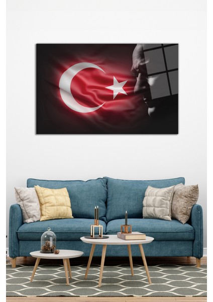 Atatürk ve Türk Bayrağı Cam Tablo, Modern Ev Ofis Dekoru, Hediyelik Duvar Dekorasyonu, Kırılmaz Cam modelleri