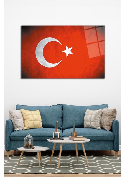Eskitme Türk Bayrağı Cam Tablo, Modern Ev ve Ofis Dekoru, Hediyelik Duvar Dekorasyonu, Kırılmaz Cam modelleri