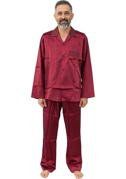 Erkek Pijama Takımı Saten ve Poplin Kumaş Klasik Model Cepli Rahat Kalıp OPEPT25PIEROMOD88