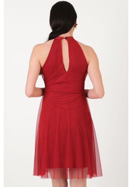 Narcisio Damla Yaka Kloş Kısa Abiye Elbise Kırmızı modelleri