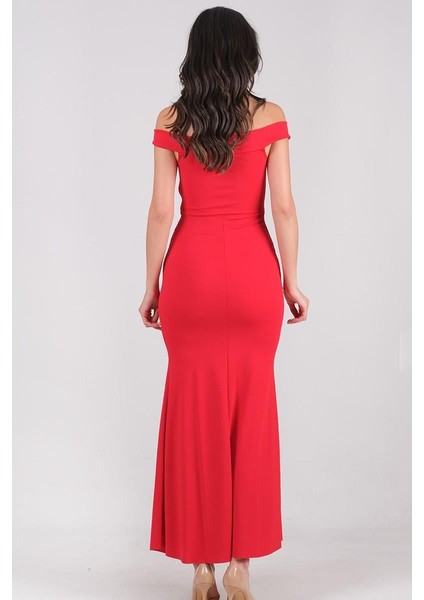 Agrio Eteği Yırtmaçlı Uzun Abiye Elbise Kırmızı modelleri