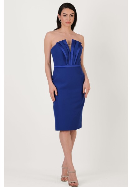 Pulcini Derin V Straplez Kısa Abiye Elbise Saks