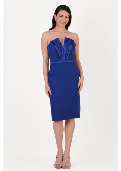 Pulcini Derin V Straplez Kısa Abiye Elbise Saks modelleri