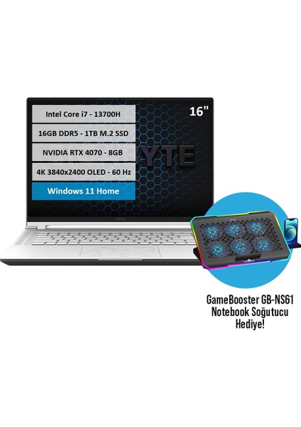 Aero 16 BSF i7-13700H 16GB DDR5 1TB SSD RTX4070-8GB 16'' UHD+ 60Hz Windows 11 Home Taşınabilir Bilgisayar