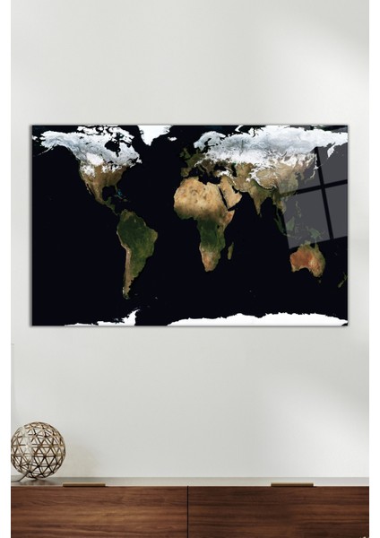 Soyut Dünya Haritası Cam Tablo, Modern Ev ve Ofis Dekoru, Hediyelik Duvar Dekorasyonu, Kırılmaz Cam