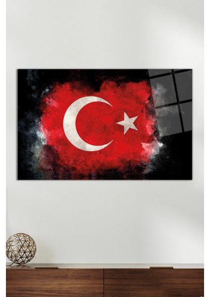 Türk Bayrağı Cam Tablo, Modern Ev ve Ofis Dekoru, Hediyelik Duvar Dekorasyonu, Kırılmaz Cam