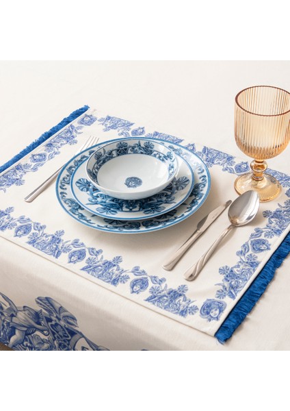 Azure Blue, Duck Keten Amerikan Servis, 6 Kişilik, 6'lı Amerikan Servis 40X50