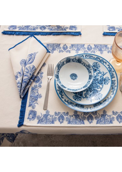 Azure Blue, Duck Keten Amerikan Servis, 6 Kişilik, 6'lı Amerikan Servis 40X50 modelleri