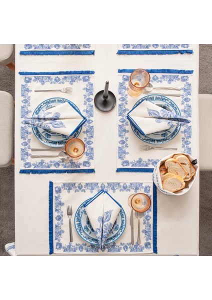 Azure Blue, Duck Keten Amerikan Servis, 6 Kişilik, 6'lı Amerikan Servis 40X50