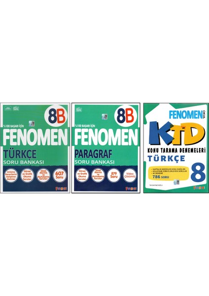 Fenomen 8. Sınıf 8b Türkçe+Paragraf+Türkçe Konu Tarama D. (3 Kitap)