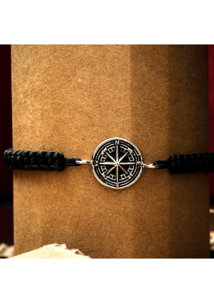 Gümüş Pusula Bileklik 925 Ayar Gümüş Pusula Figürlü Ip Örgü Unisex Bileklik fırsatları