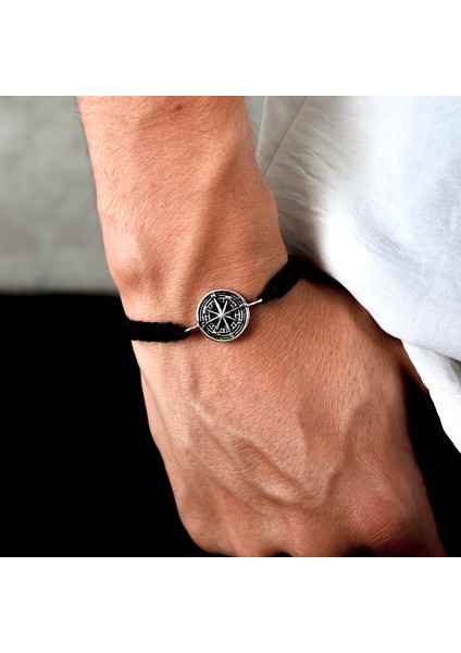 Gümüş Pusula Bileklik 925 Ayar Gümüş Pusula Figürlü Ip Örgü Unisex Bileklik indirimleri