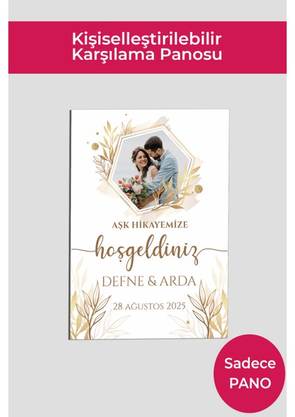 Kişiye Özel Düğün Karşılama Panosu 50X70 cm Dekota Pano | Model Seçenekli