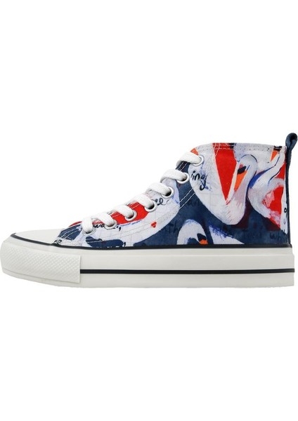 Kadın Vegan Lacivert High Sneakers - Swan And Raven Tasarım modelleri