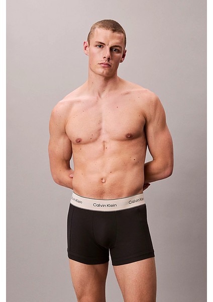 Erkek Logo Şeritli 3'lü Boxer Paket - Siyah