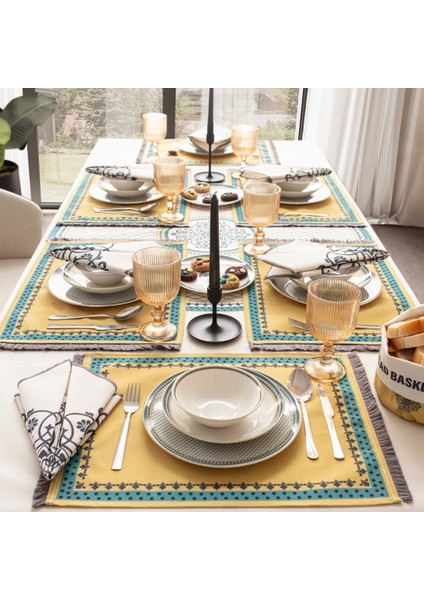 Safran Luxe, Duck Keten 6'lı Amerikan Servis, Supla, Kaymaz 40X50CM