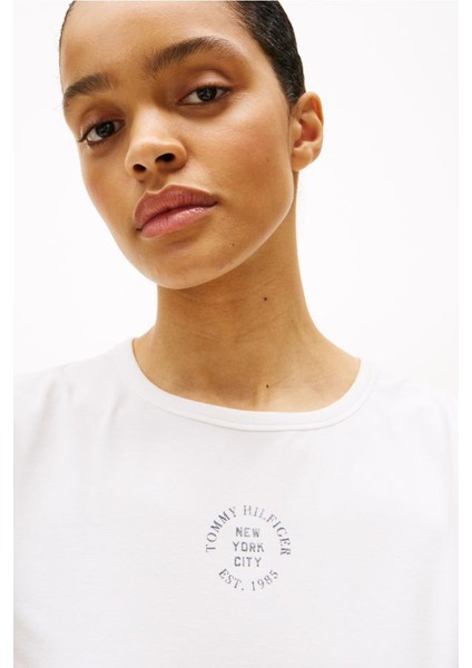 Kadın Grafik Baskılı Bisiklet Yaka T-Shirt - Ekru fırsatları