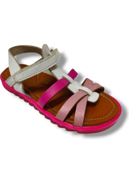 Bagcı 3046-20 Çapraz Cırtlı Kız Çocuk Sandalet Pembe Beyaz 26-30