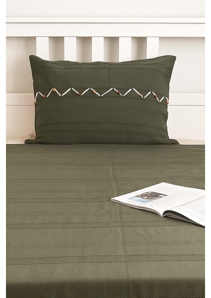 Luna Haki Boncuklu Püsküllü %100 Pamuklu Tek Kişilik Yatak Örtüsü Takımı fiyatları