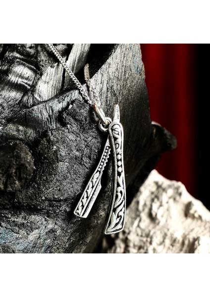 Gümüş Ustura Kolye 925 Ayar Gümüş Ustura Figürlü Erkek Kolye Hareketli Ustura Kolye