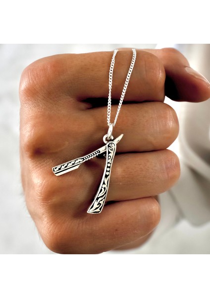 Gümüş Ustura Kolye 925 Ayar Gümüş Ustura Figürlü Erkek Kolye Hareketli Ustura Kolye fırsatları