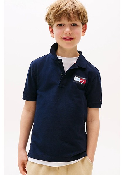 Erkek Çocuk Göğsü Armalı Polo Yaka T-Shirt - Lacivert