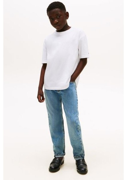 Erkek Çocuk Rahat Kesim Göğsü Tonal Nakışlı T-Shirt - Beyaz fiyatları