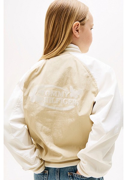 Kız Çocuk Renk Bloklu Kolej Yaka Bomber Ceket - Bej fiyatları