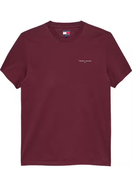 Erkek Slim Fit Bisiklet Yaka Logo Baskılı T-Shirt - Bordo