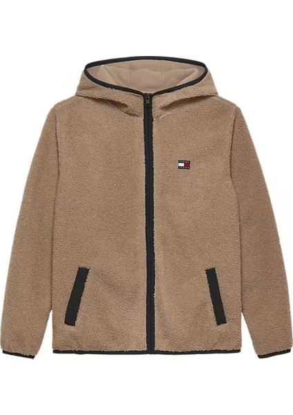 Erkek Kapüşonlu Fermuarlı Pelüş Sweatshirt - Kahverengi