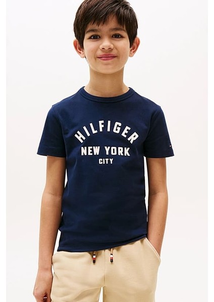 Erkek Çocuk Bisiklet Yaka Yazı Baskılı T-Shirt - Lacivert